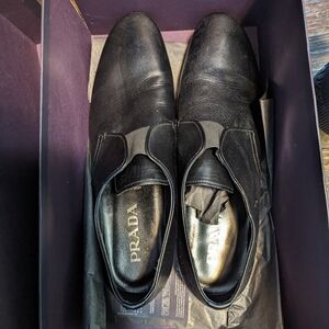 Prada Madras Mens Formal Black Leather Shoes. Size 8.
